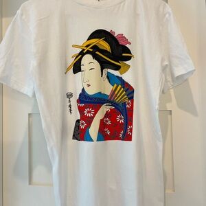 Vintage Single Stitch White T-Shirt with Geisha Print, size “L” but see notes
